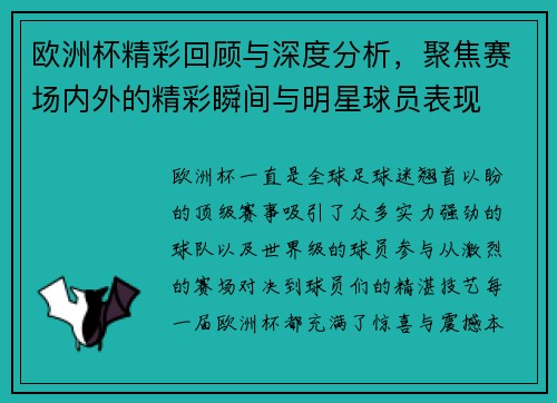 欧洲杯精彩回顾与深度分析，聚焦赛场内外的精彩瞬间与明星球员表现