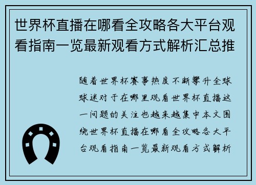 世界杯直播在哪看全攻略各大平台观看指南一览最新观看方式解析汇总推荐